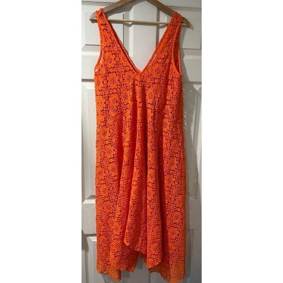 Zara langes Kleid Lochspitze orange rot Lachs Sommerkleid Strand Limited,Small - Picture 6 of 12